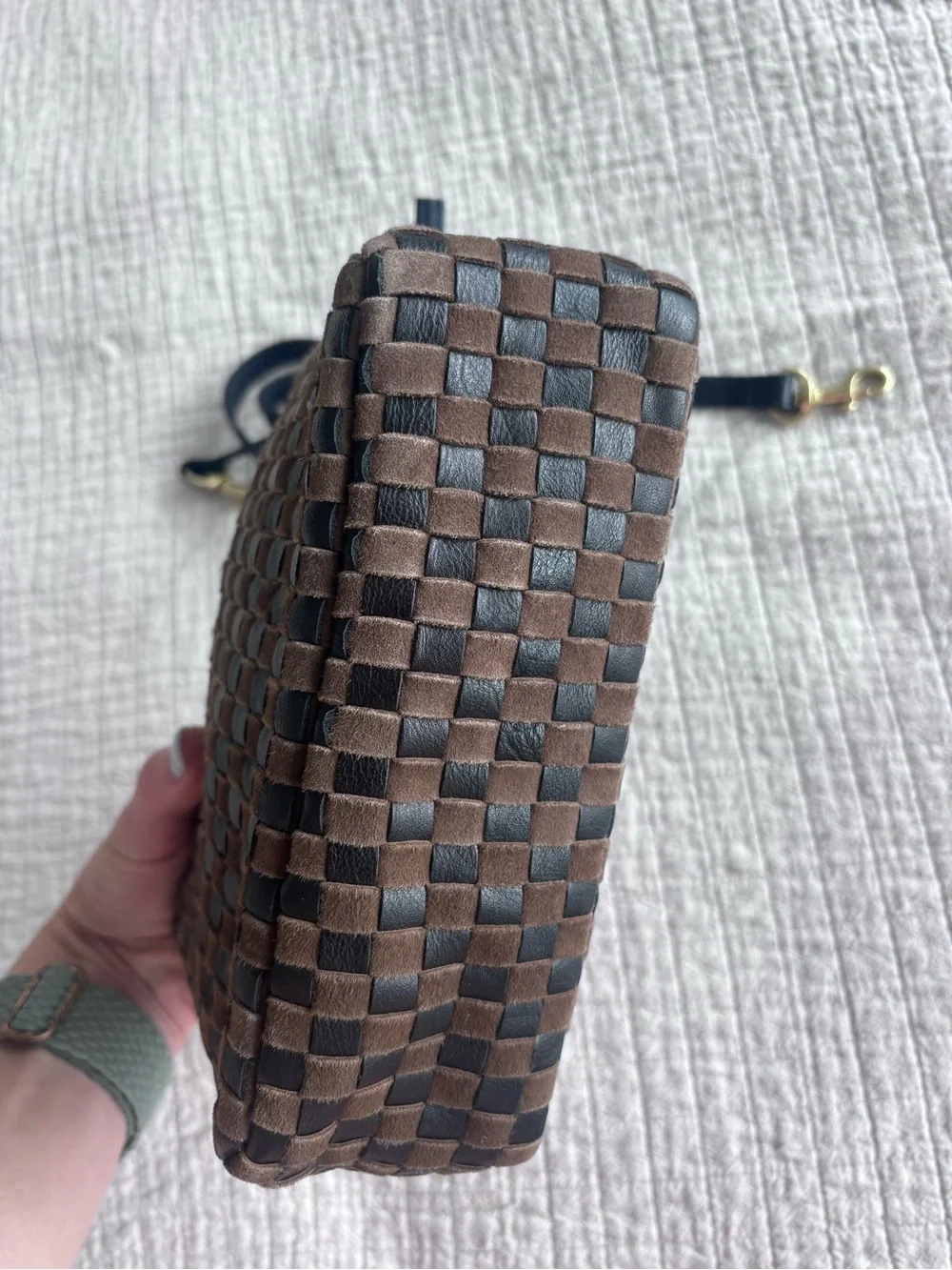 Brand New Clare V Midi Sac in Black/Chocolate Woven Leather